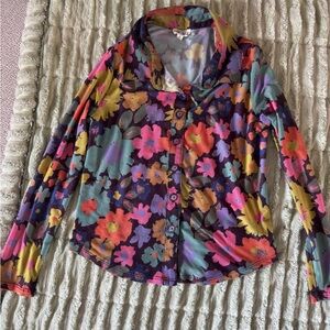 Girls Floral Button-Front Long Sleeve Top - Multicolor